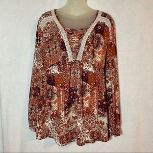 Vanity Sheer Top Blouse XL Brown Lightweight Autumn Fall New